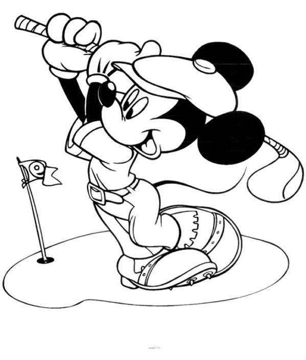 Desenho de Mickey Mouse no Golfe para Pintar com Lápis de Cor