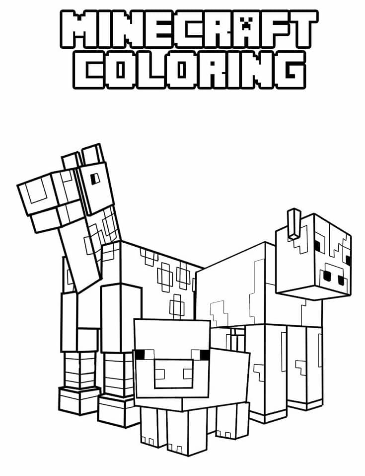 Desenho de Animais Minecraft para Colorir e Pintar