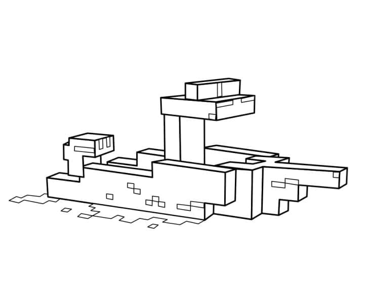 Desenho de Barco Minecraft para Colorir e Pintar