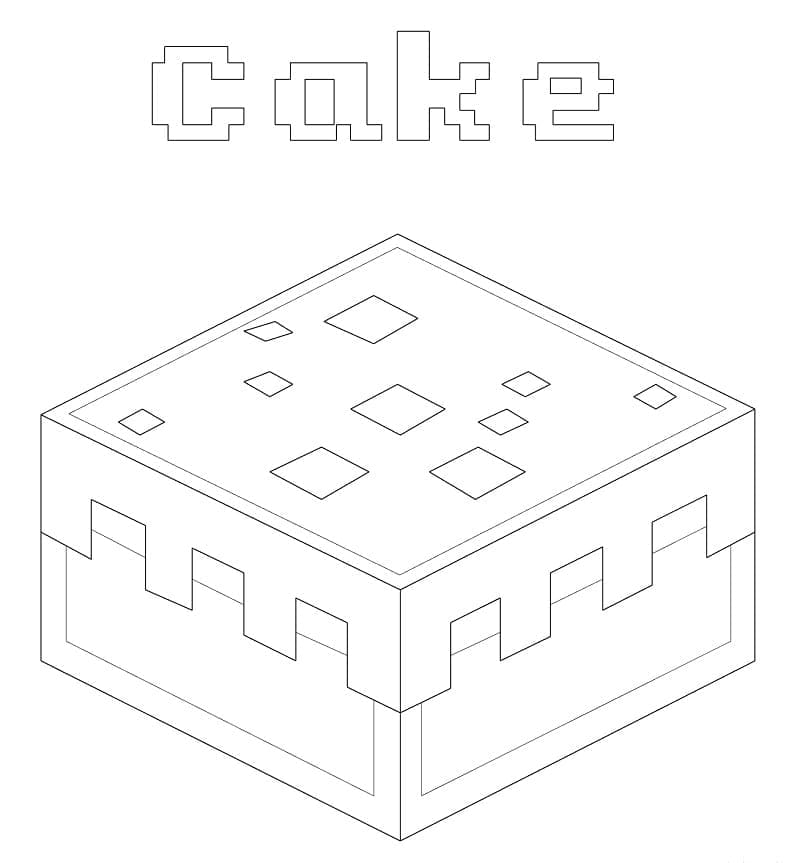 Desenho de Bolo Minecraft para Colorir e Pintar