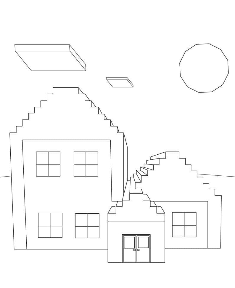Desenho de Casas Minecraft para Colorir e Pintar