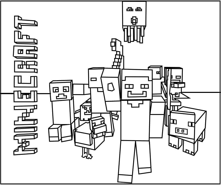 Desenho de Minecraft Grátis para Crianças para Colorir e Pintar