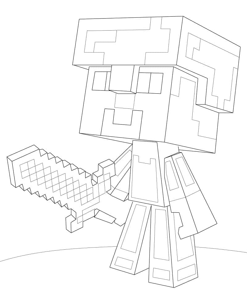 Desenho de Mini Steve de Minecraft para Colorir e Pintar