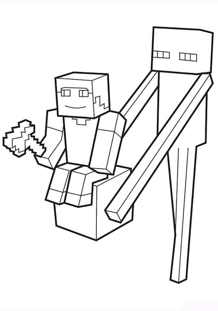 Desenho de Steve e Enderman de Minecraft para Colorir e Pintar