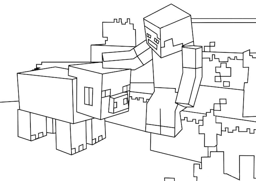 Desenho de Steve e Porco Minecraft para Colorir e Pintar