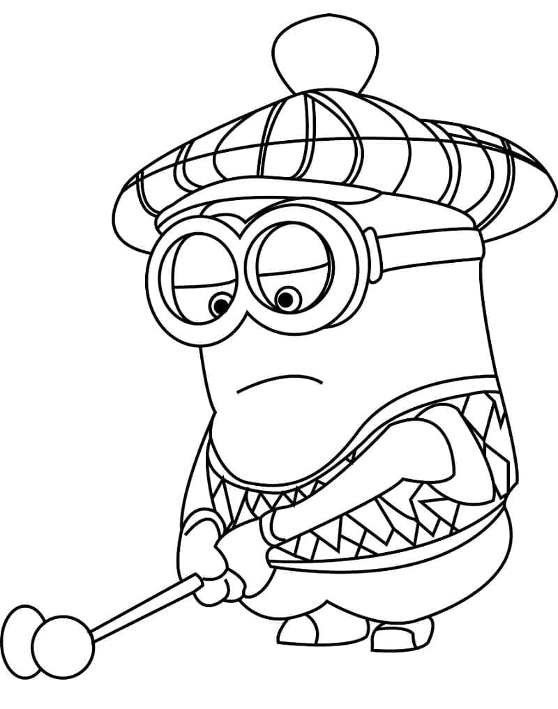 Desenho de Minion Bob Jogá Golfe para Colorir e Pintar