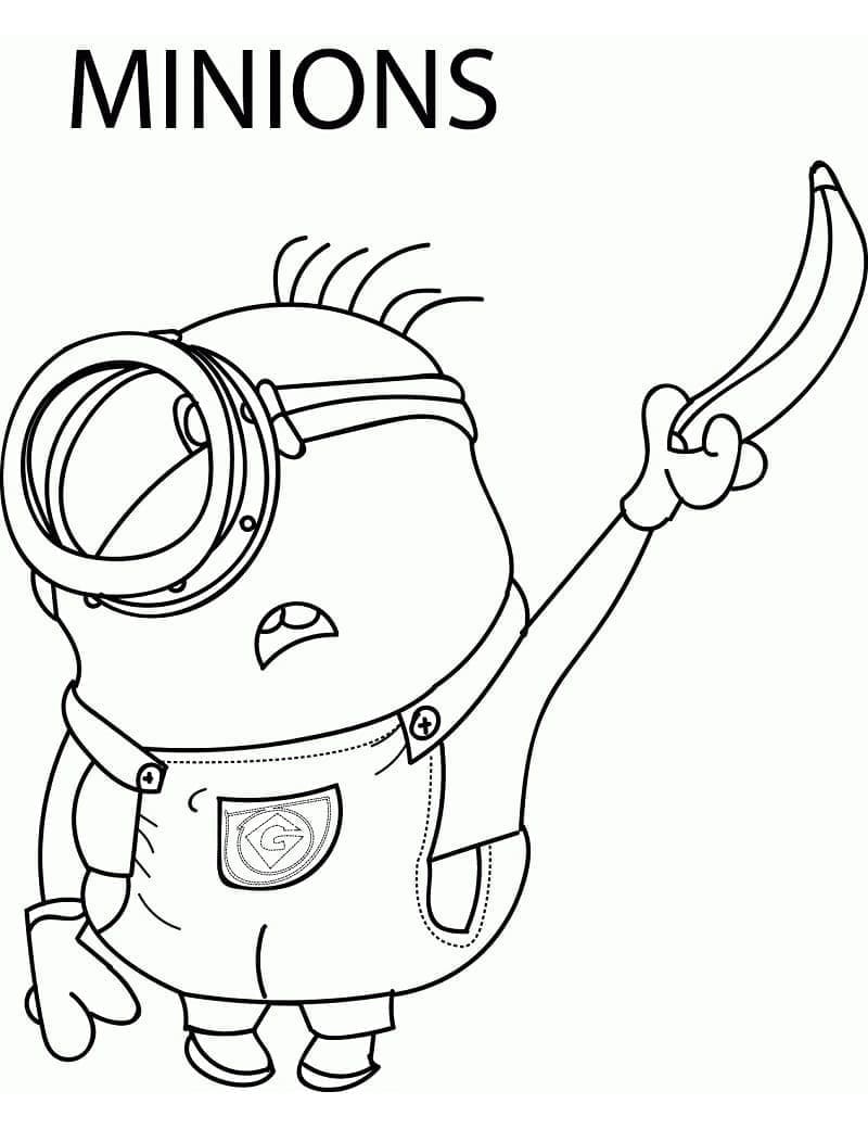 Desenho de Minion com Banana para Colorir e Pintar