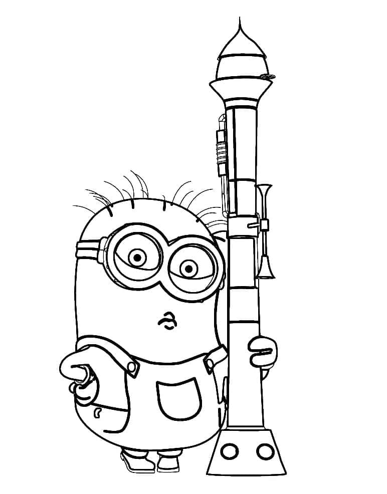 Desenho de Minion com Foguete para Colorir e Pintar