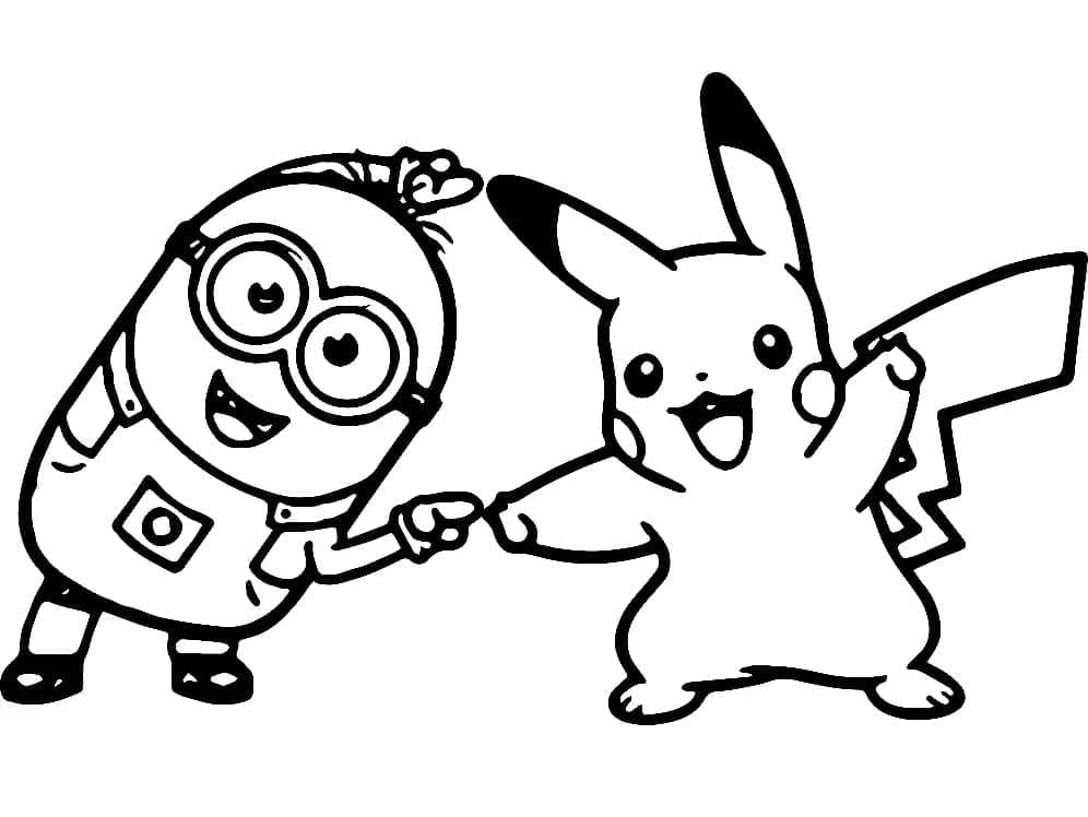 Desenho de Minion e Pikachu para Colorir e Pintar