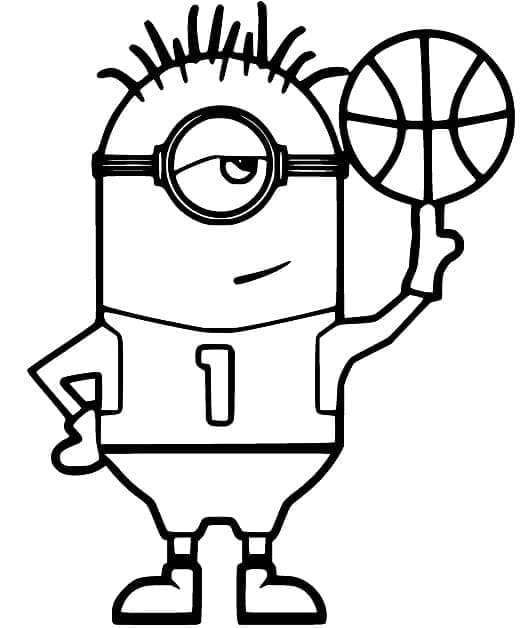 Desenho de Minion Jogá Basquete para Colorir e Pintar