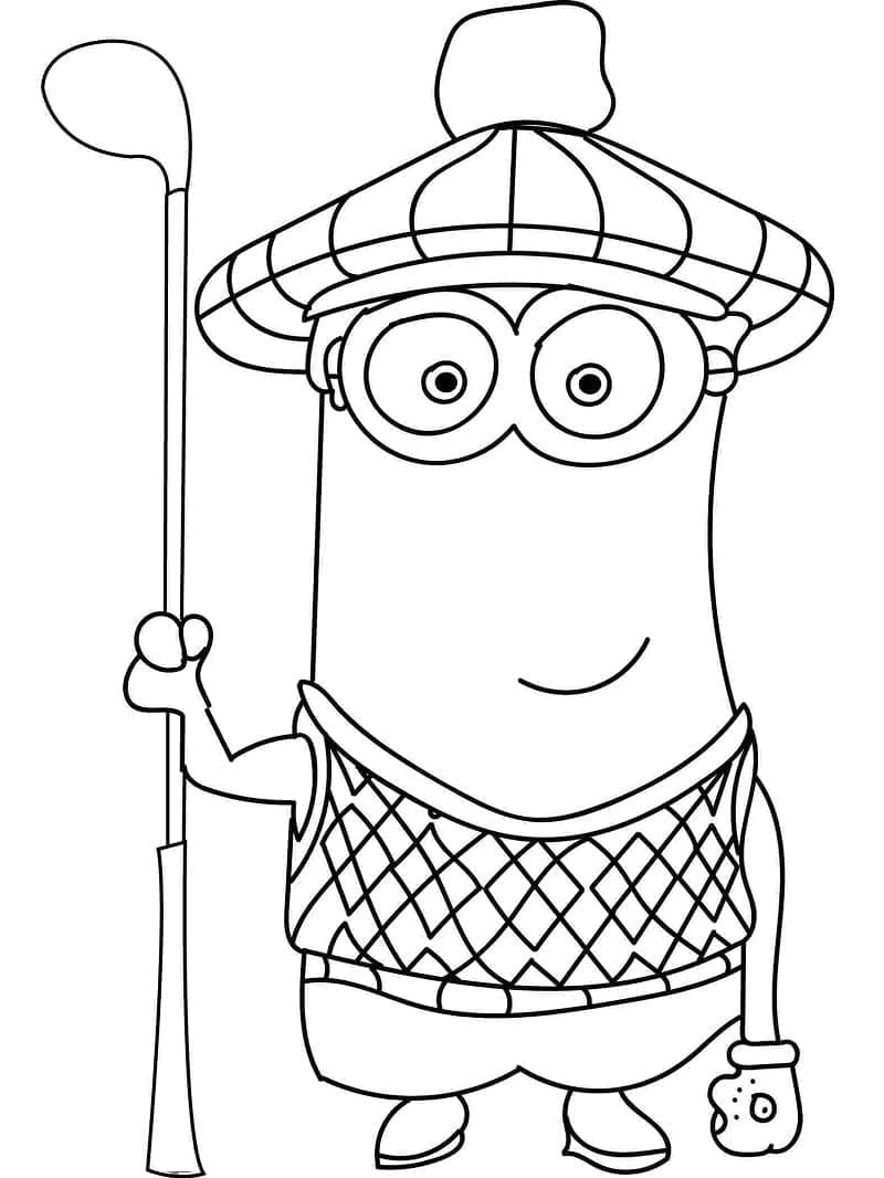 Desenho de Minion Kevin Jogá Golfe para Colorir e Pintar