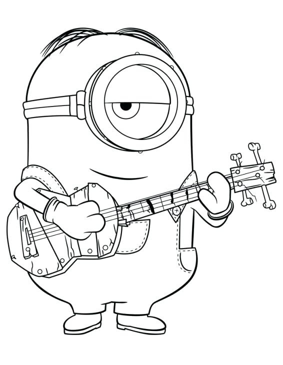 Desenho de Minion Tocando Guitarra em Show para Colorir e Pintar