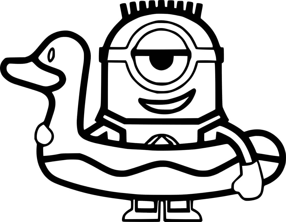 Desenho de Minion Usando Boiá de Pato na Praia para Colorir e Pintar