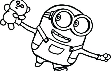Desenho de Minions Brincando com Ursinho de Pelúcia para Colorir e Pintar