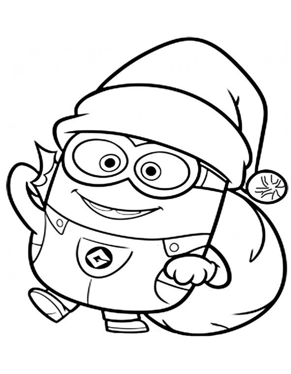 Desenho de Minions com Presente de Natal para Colorir e Pintar