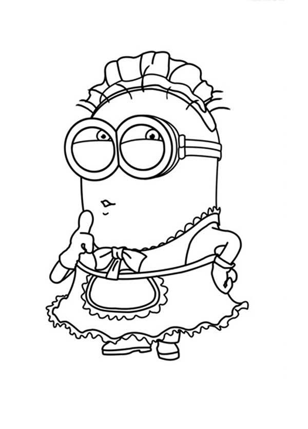 Desenho de Minions com Roupa de Maxineira para Colorir e Pintar