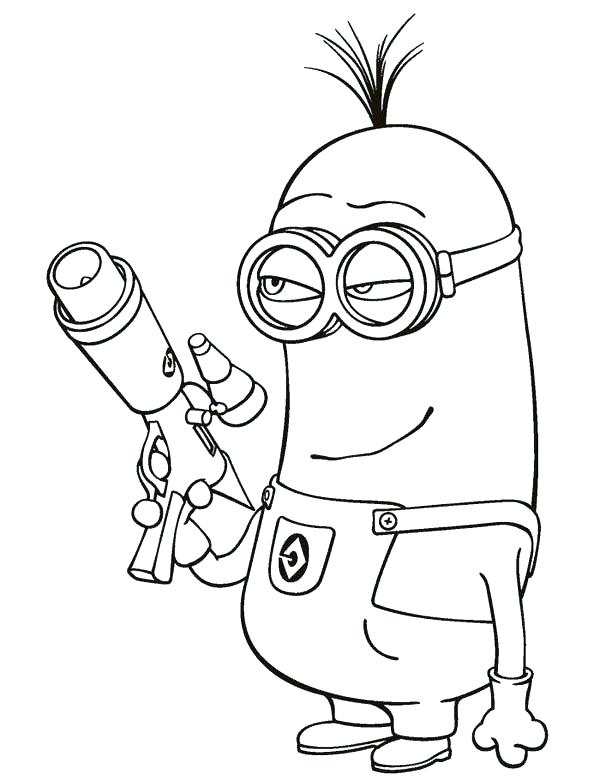 Desenho de Minions Segurando Armá Espacial para Colorir e Pintar