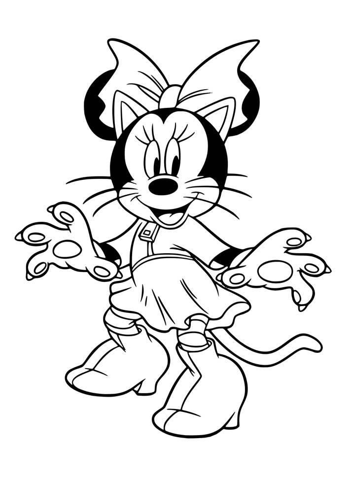 Desenho da Minnie com Roupa de Halloween para Colorir e Pintar
