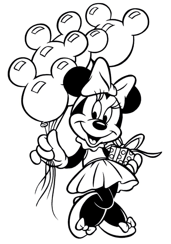 Desenho da Minnie Mouse com Balões de Festa para Colorir e Pintar