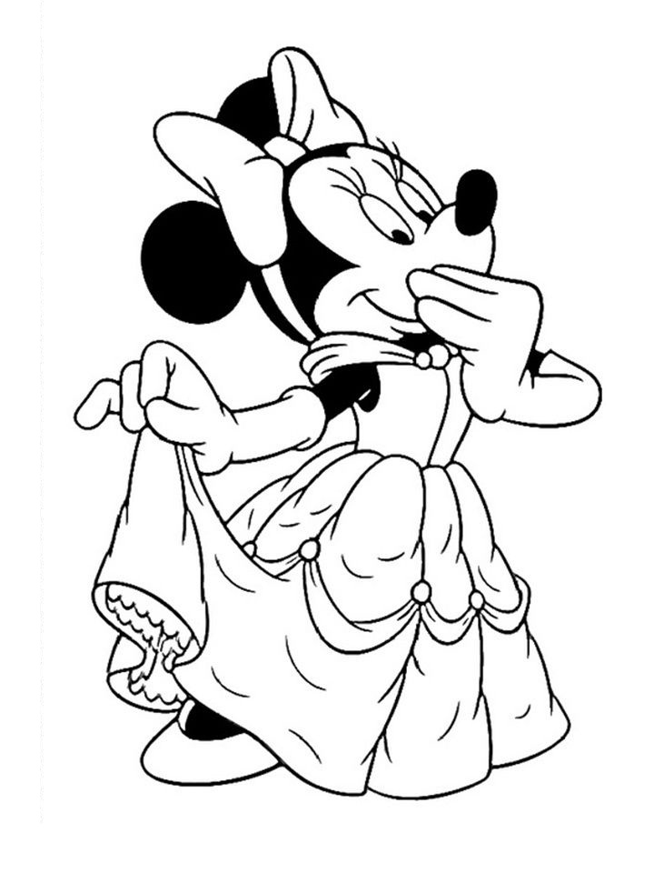 Desenho da Minnie Mouse com Vestido de Princesa para Colorir e Pintar