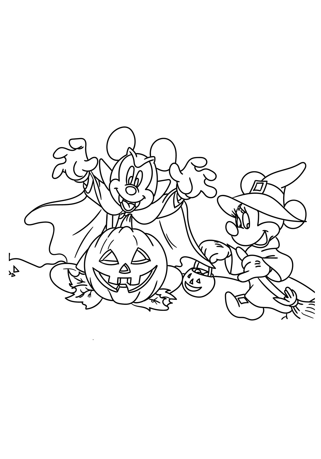Desenho de Mickey Minnie no Halloween para Pintar