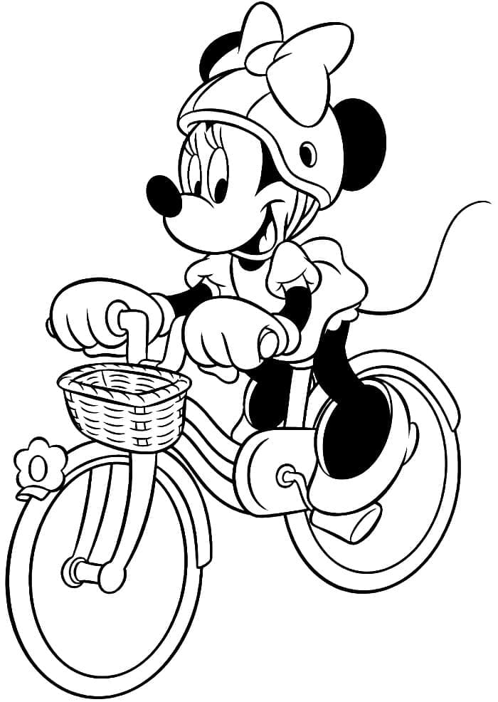 Desenho de Minnie Mouse Anda de Bicicleta para Colorir e Pintar