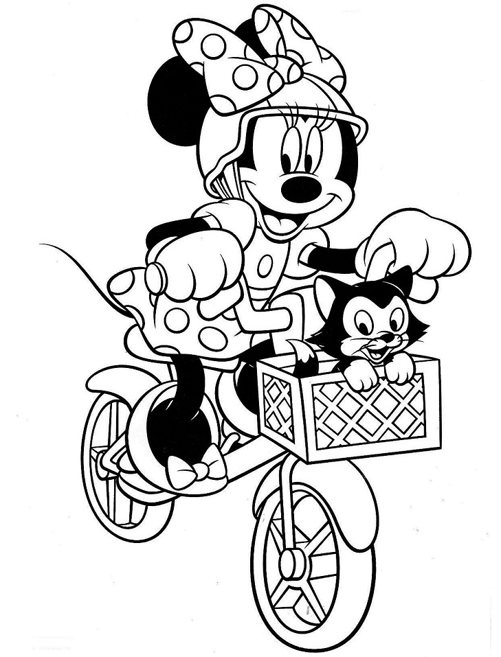 Desenho de Minnie Mouse Andando de Bicicleta para Colorir e Pintar