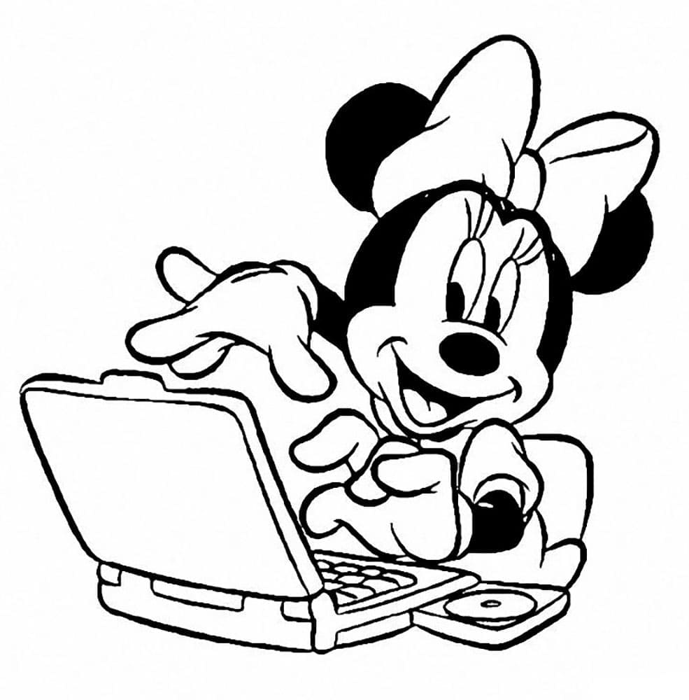 Desenho de Minnie Mouse com Computador para Colorir e Pintar