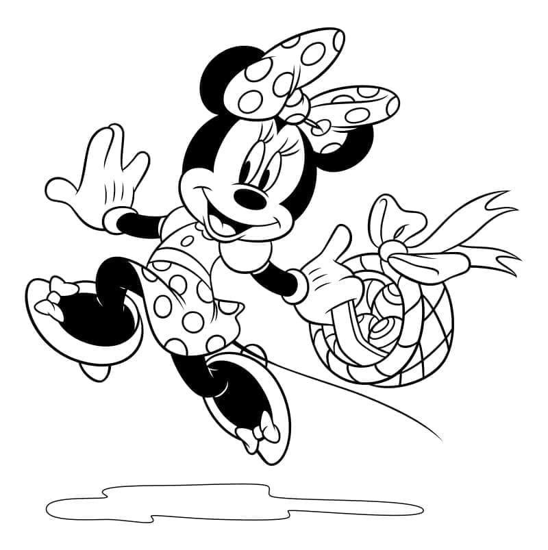 Desenho de Minnie Mouse e Cesta de Páscoa para Colorir e Pintar