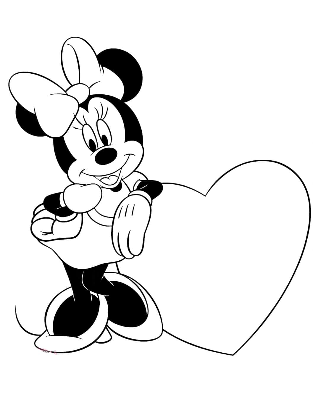 Desenho de Minnie Mouse e Coração para Colorir e Pintar