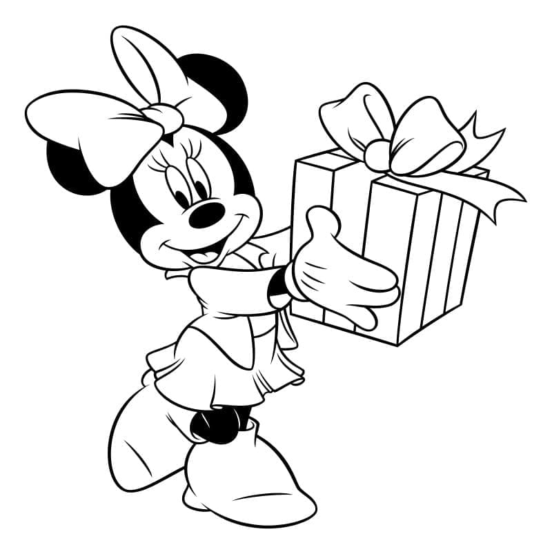 Desenho de Minnie Mouse e Presente para Colorir e Pintar