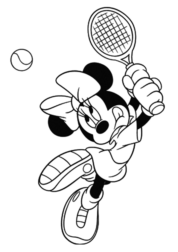 Desenho de Minnie Mouse Jogando Tênis para Colorir e Pintar