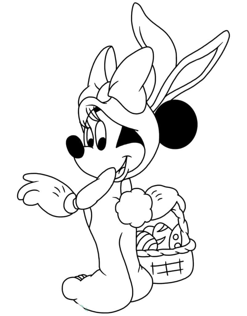Desenho de Minnie Mouse na Páscoa para Colorir e Pintar