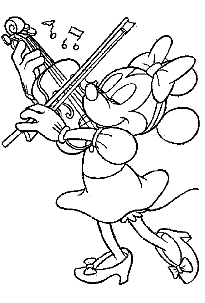 Desenho de Minnie Mouse Tocando Violino para Colorir e Pintar
