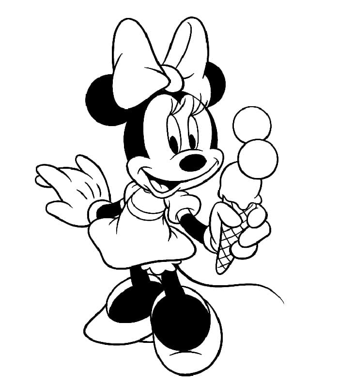 Desenho Minnie com Sorvete para Colorir e Pintar