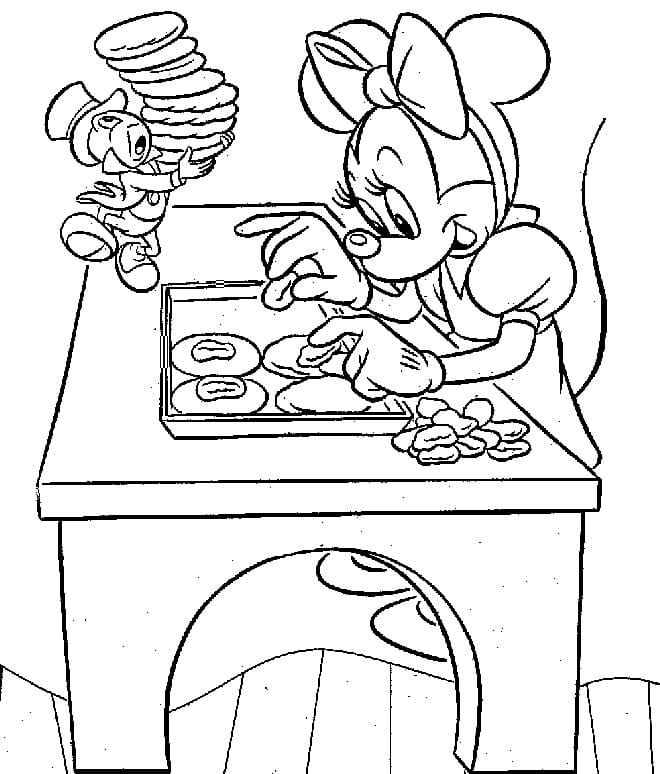 Desenho Minnie Fazendo Bolos para Colorir e Pintar