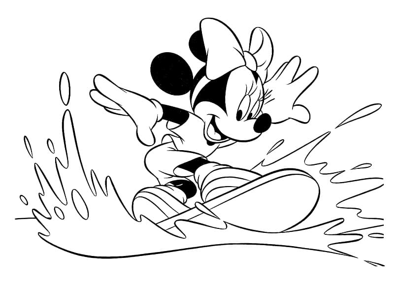 Desenho Minnie Surfando para Colorir e Pintar