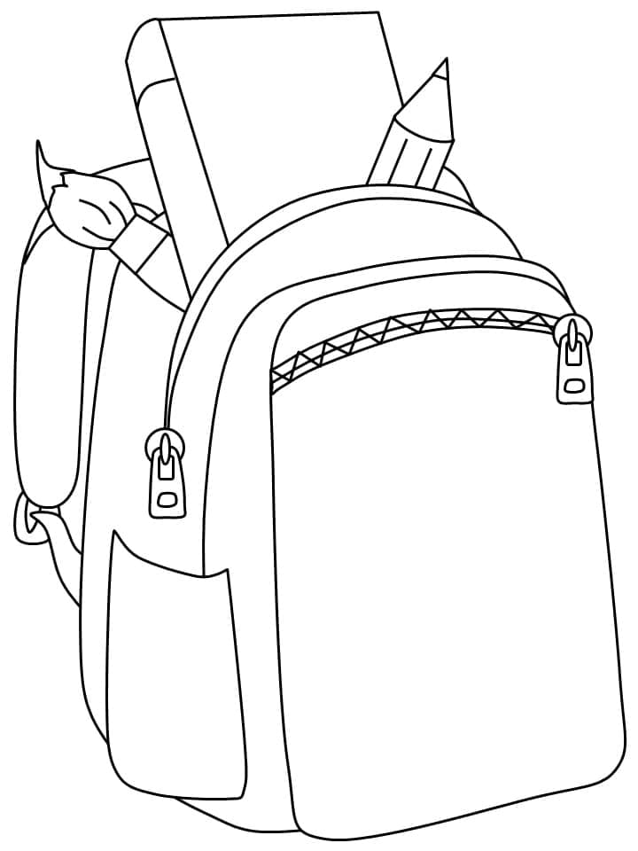 Desenho de Mochila com Material Escolar para Colorir e Pintar