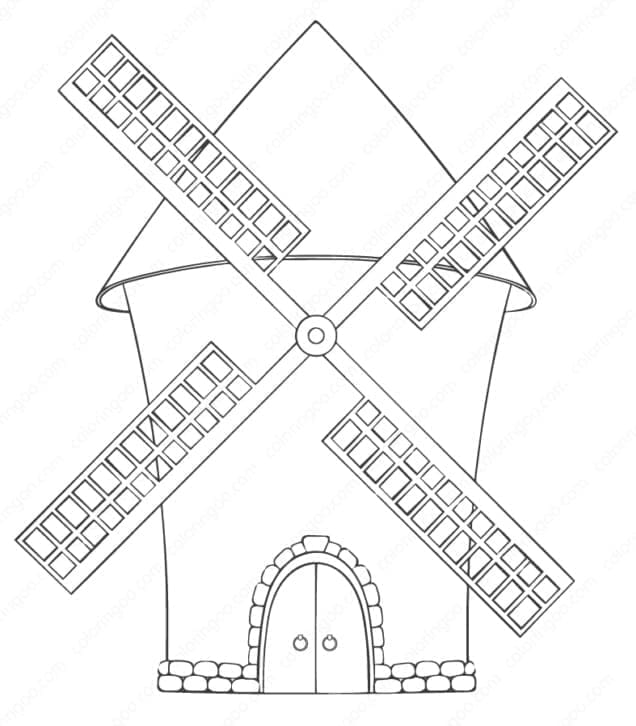Desenho de Moinho de Vento Bonito para Colorir e Pintar