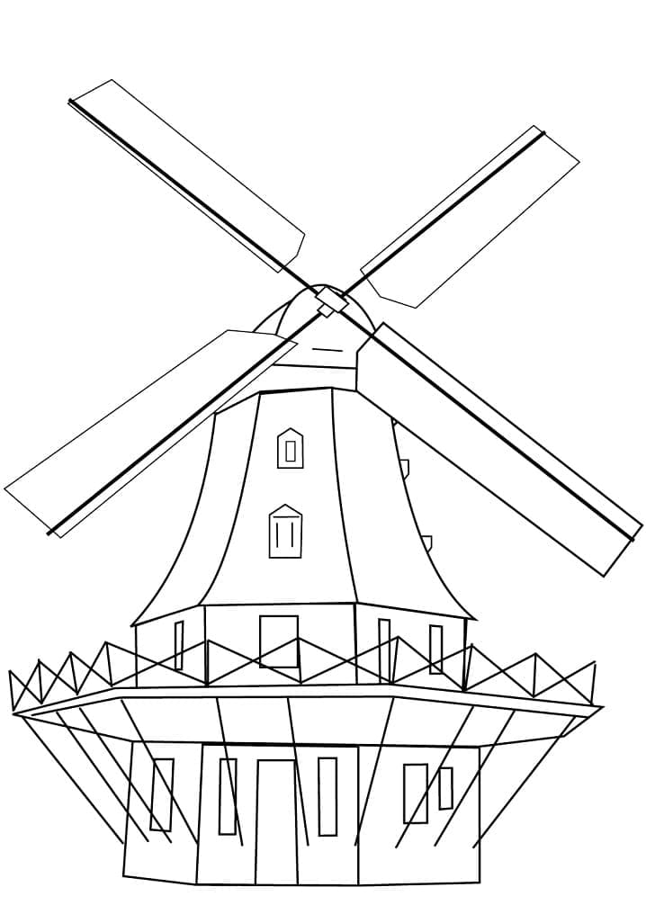 Desenho de Moinho de Vento de Pedra para Colorir e Pintar