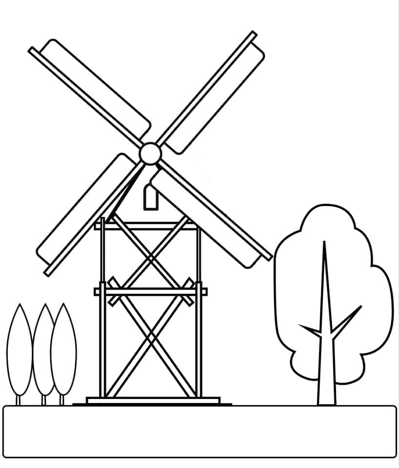 Desenho de Moinho de Vento na Fazenda para Colorir e Pintar