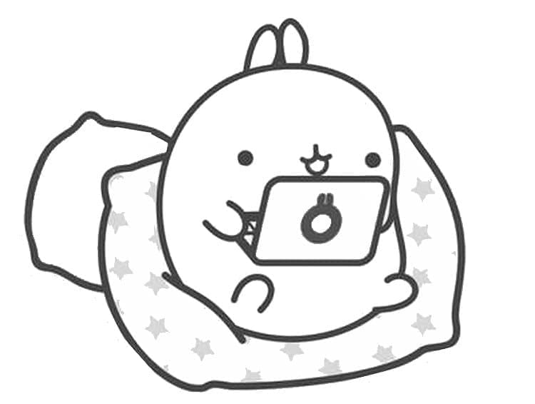 Desenho de Molang com Laptop para Colorir e Pintar