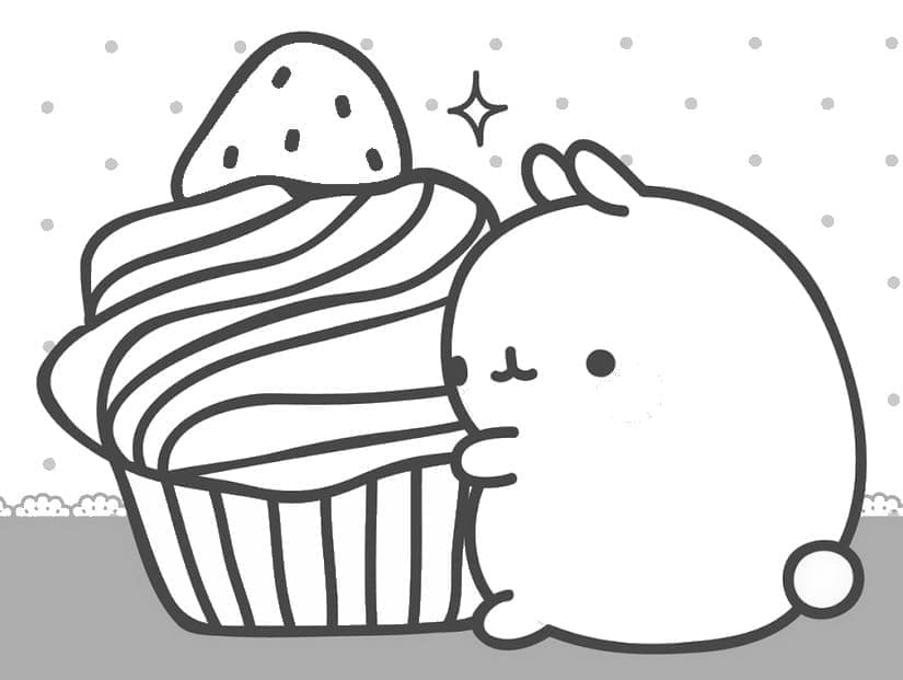 Desenho de Molang e Cupcake para Colorir e Pintar