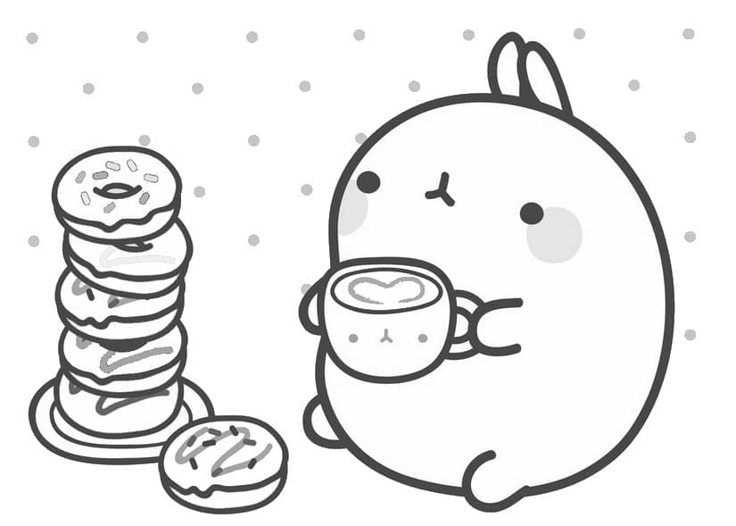 Desenho de Molang e Rosquinhas para Colorir e Pintar