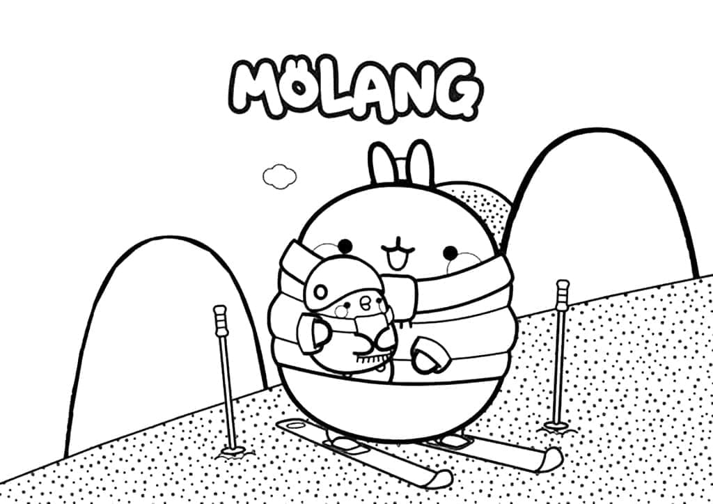 Desenho de Molang Esquiando para Colorir e Pintar