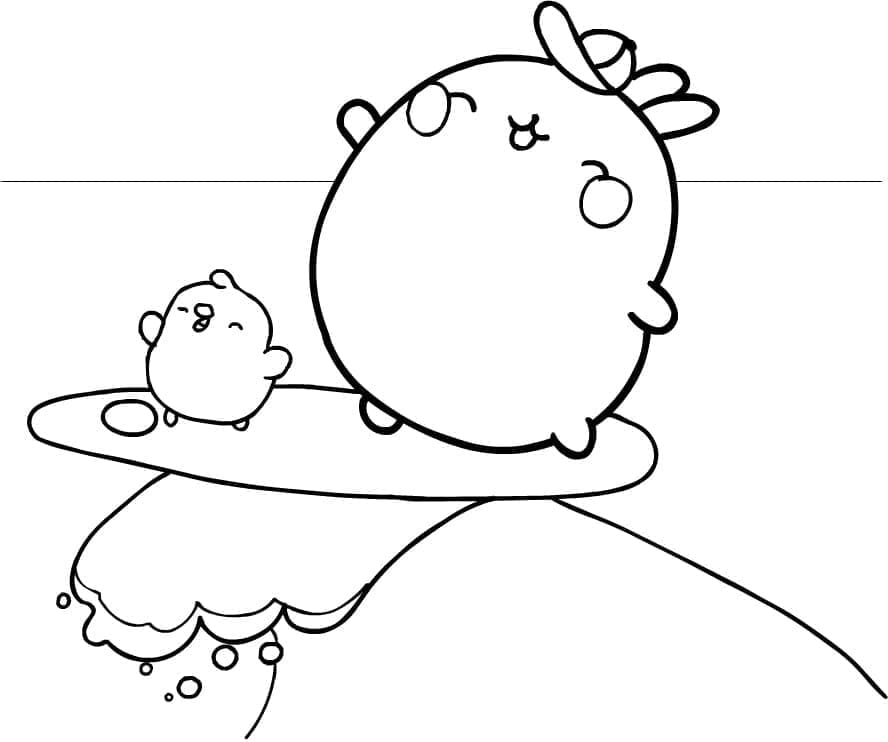 Desenho de Molang Surfando para Colorir e Pintar