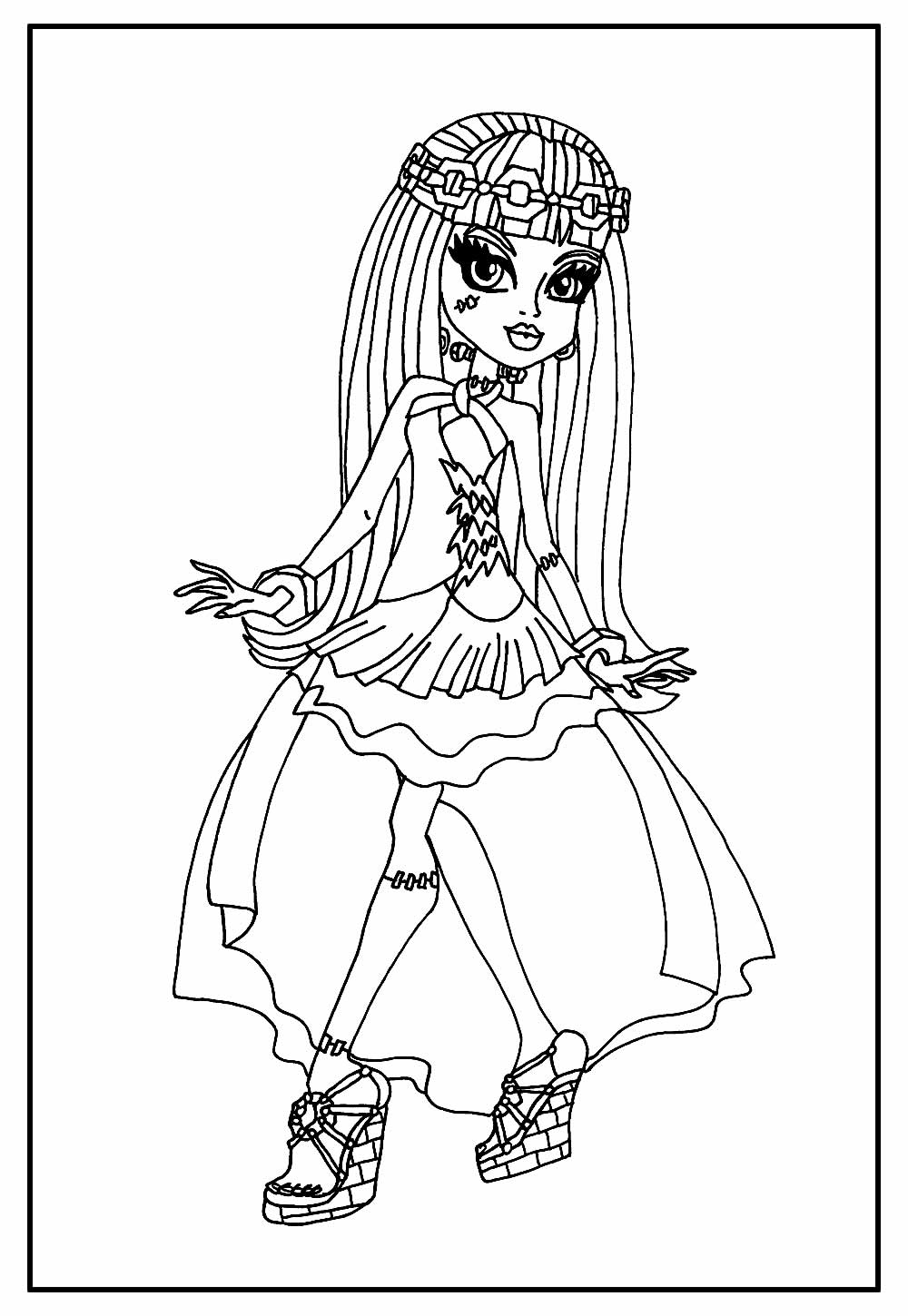 Desenho de Monster High Frankie Stein com Amigas para Colorir Pdf e Pintar