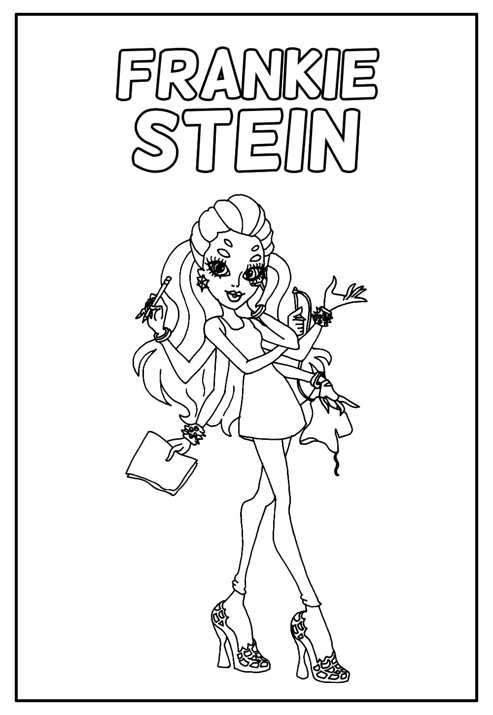 Desenho de Monster High Frankie Stein Estilosa para Colorir Pdf e Pintar