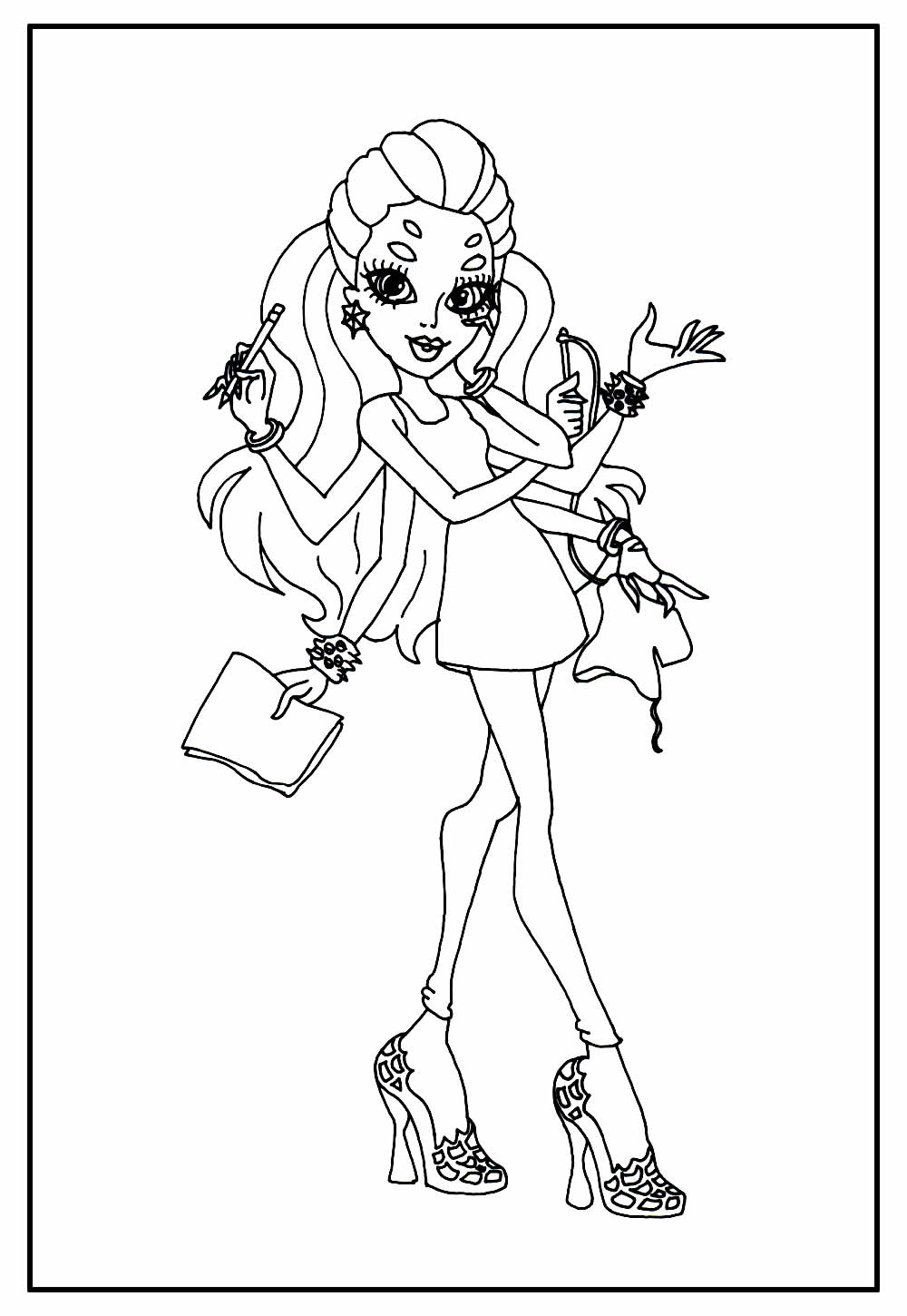 Desenho de Monster High Frankie Stein Fashion para Colorir e Pintar