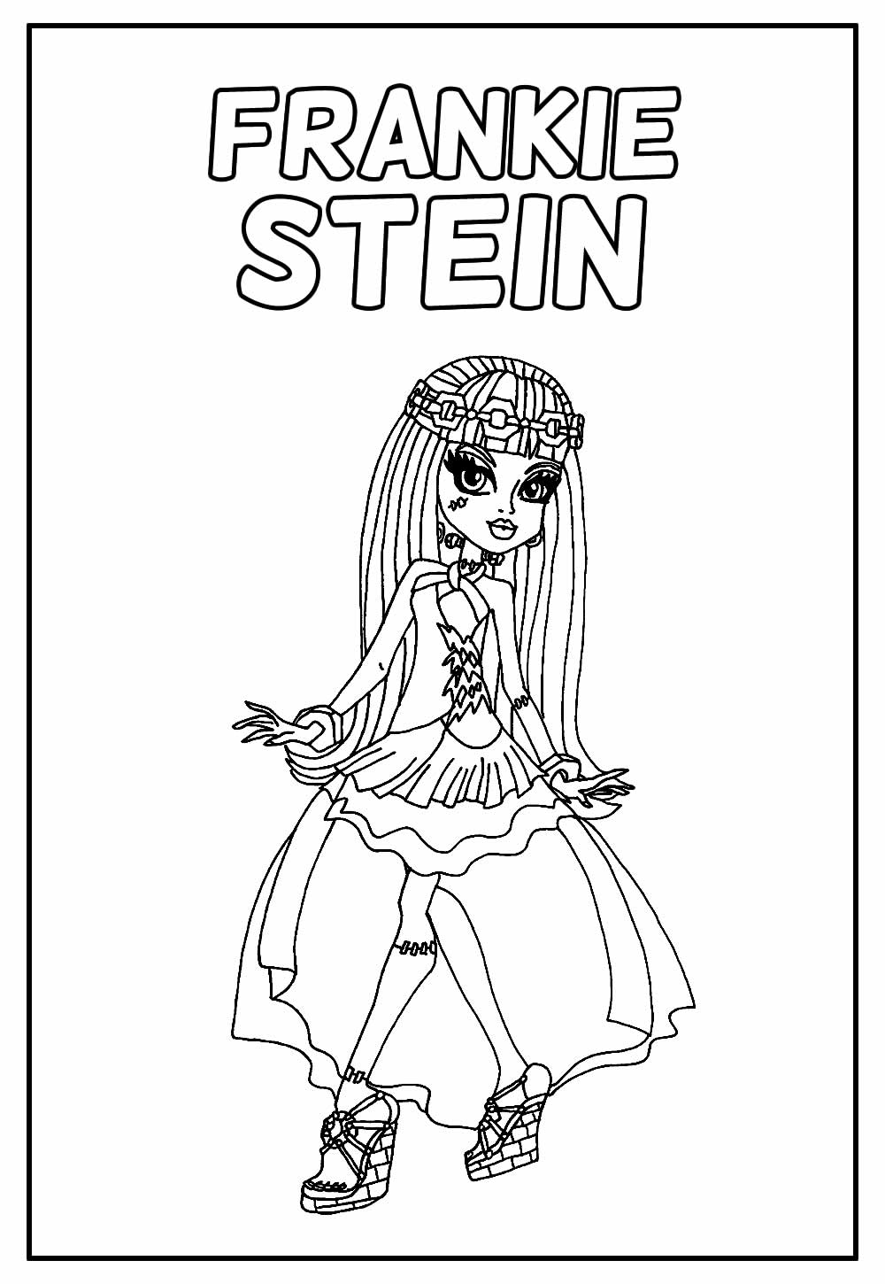 Desenho de Monster High Frankie Stein Sorrindo para Imprimir e Pintar